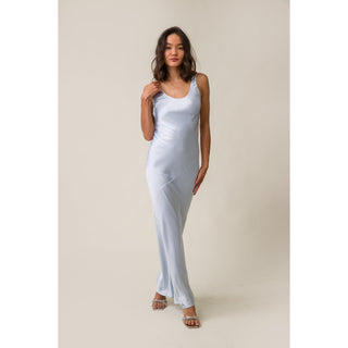 satin pull on maxi slip dress in french blue
