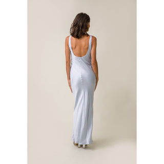 satin pull on maxi slip dress in french blue