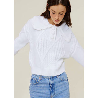 soft thick cable knit sweater top with buttons and collar