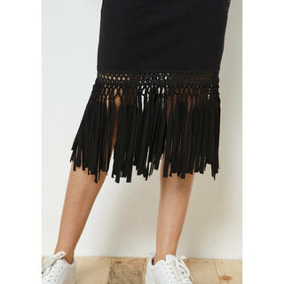 ribbed knit tank top body con dress with fringe