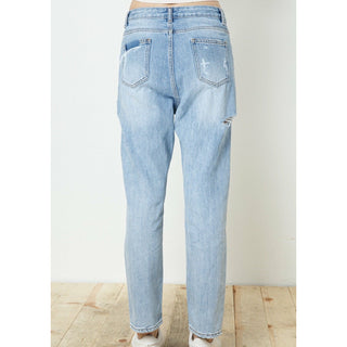 distressed loose fit mom jeans in light wash