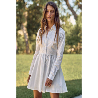 White structured button down shirt dress with open back 