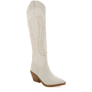 ukiri knee high boots with embroidery and embossed snakeskin pattern off white