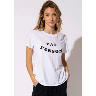 cat person white and black soft cotton graphic tee