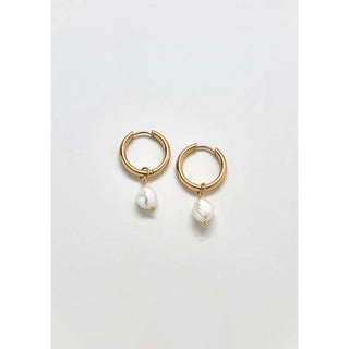 gold plated freshwater pearl hoop earrings