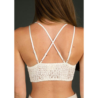 lace scalloped design bralette with criss cross back
