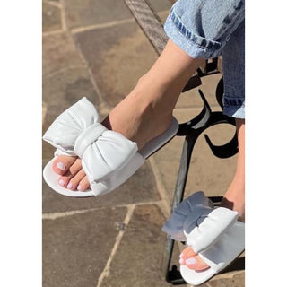 giant bow off white leather sandals
