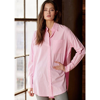 pink oversized open tie back button down long sleeve shirt cotton
