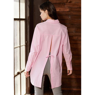 pink oversized open tie back button down long sleeve shirt cotton