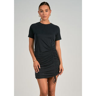 cinched and ruched soft t shirt dress
