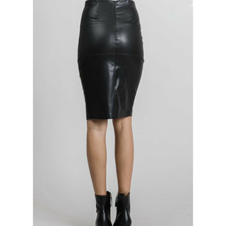 high waist, pu leather midi skirt, knee length 