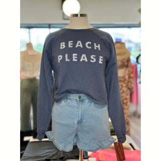 beach please cotton French Terry cropped raw hem sweatshirt 