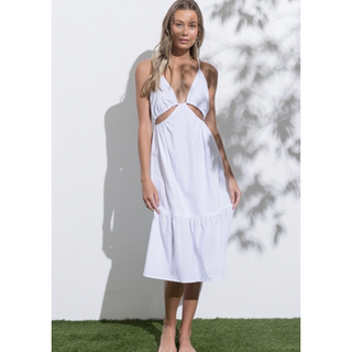 white cutout sleeveless midi dress cotton