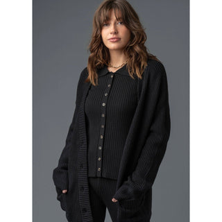 black high quality sweater cardigan button down three piece set