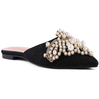 hand crafted high quality pearl embellished flat mules