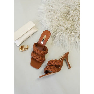 braided medium height  heel shoe sandal 