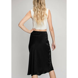 black satin material flowy silky midi skirt