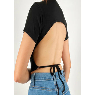 backless ribbed crop top with tie back 