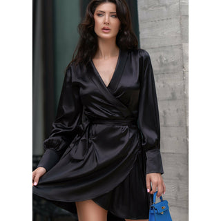 black silk wrap dress 