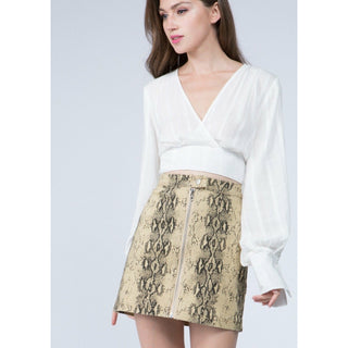 beige snakeskin print skirt zip up a line