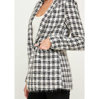 black and white soft material tweed style blazer