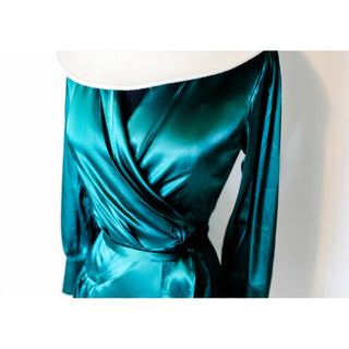 Emerald green silk wrap dress, washable silk