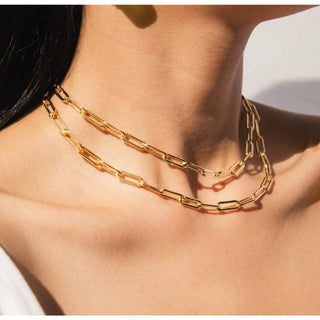 gold plated paper clip necklace stacking necklace
